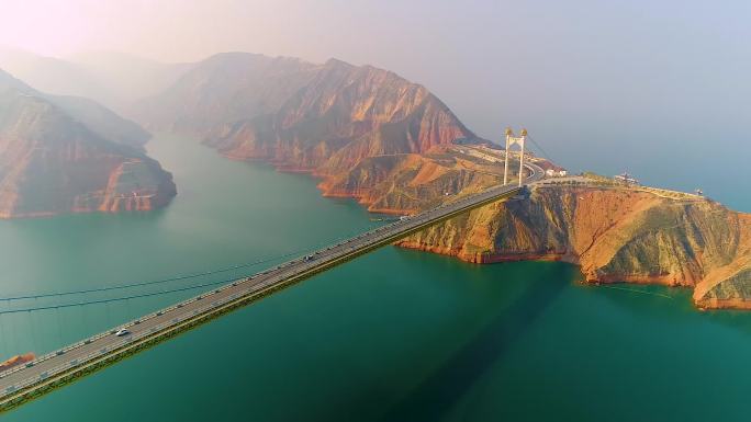 刘家峡大桥航拍刘家峡水航拍