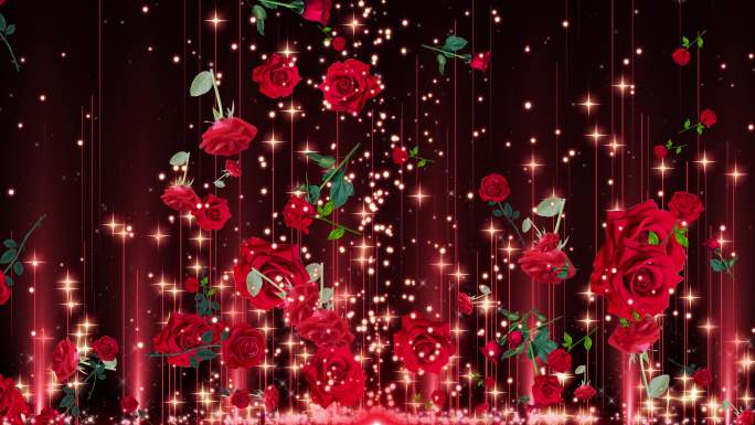 4K浪漫唯美红玫瑰粒子上升舞台背景
