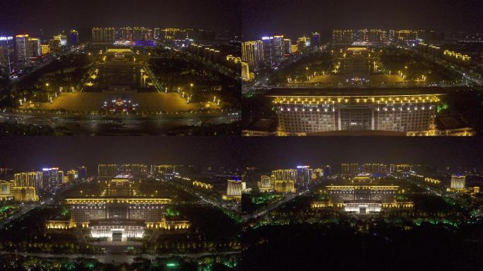 4K-原素材-安阳市政府广场夜景航拍
