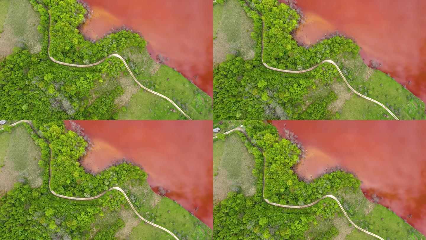 4K河流污染红色湖泊化学废水