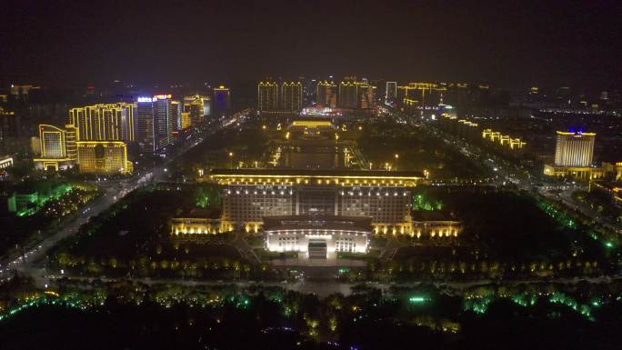 4K-原素材-安阳市政府夜景航拍