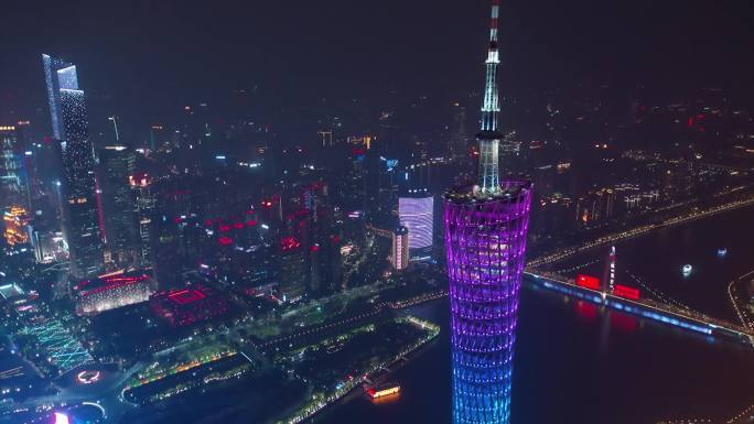 航拍广州塔珠江建筑群塔顶高清特写空镜头