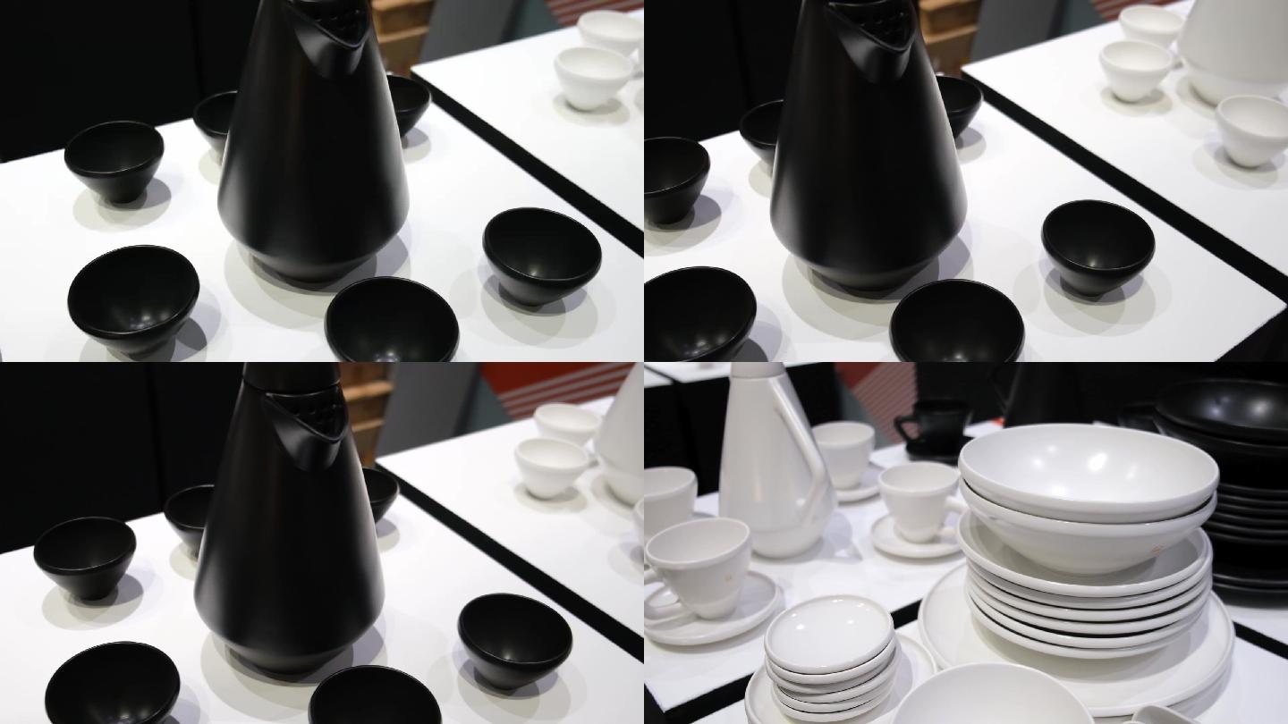 黑瓷白瓷餐具茶壶茶杯盘子碗
