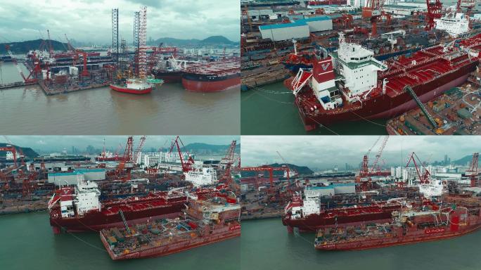航拍-中国南海大型造船修船企业和船舰
