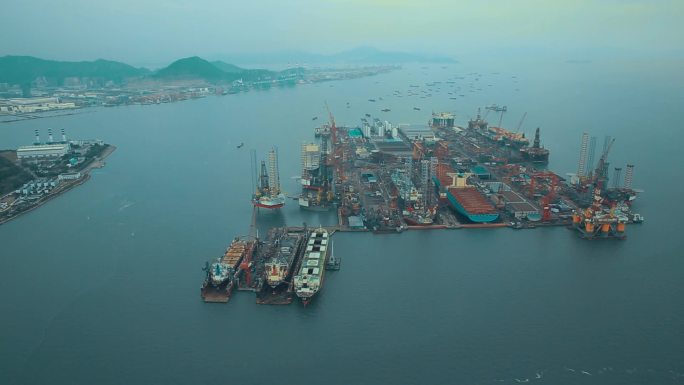 航拍-中国南海大型造船修船企业