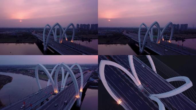 西安沣河大桥傍晚日落航拍