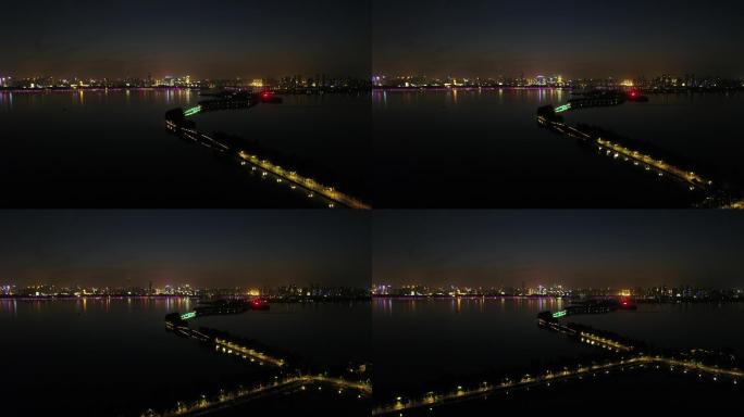 航拍4k武汉夜景东湖绿道夜景