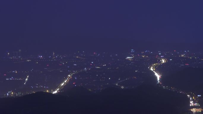 山城夜景高山俯瞰城市夜景