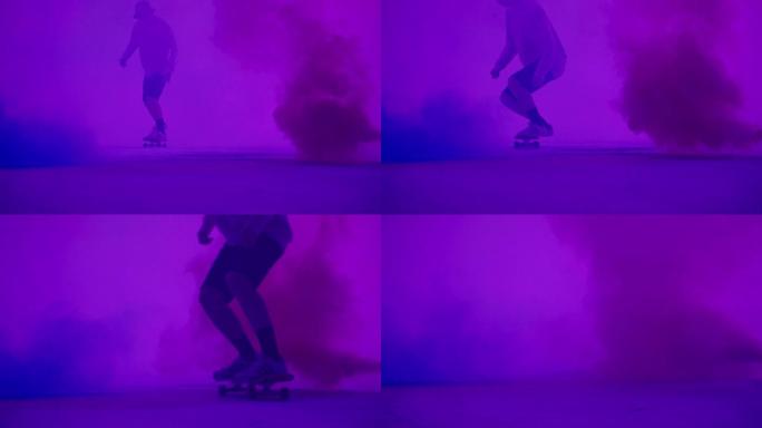 唯美极限运动滑板运动艺术结合彩色粉末飞溅