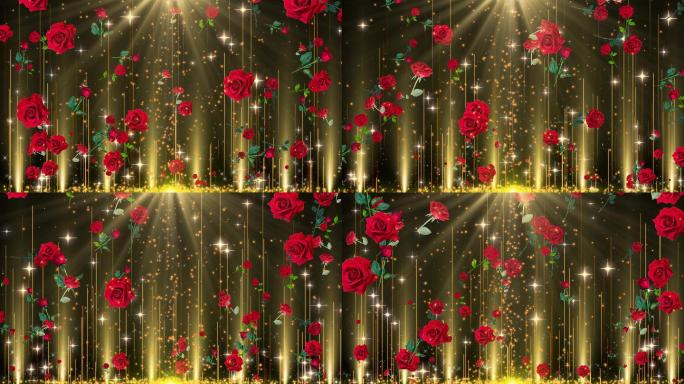 4K浪漫唯美红玫瑰金色粒子舞台背景