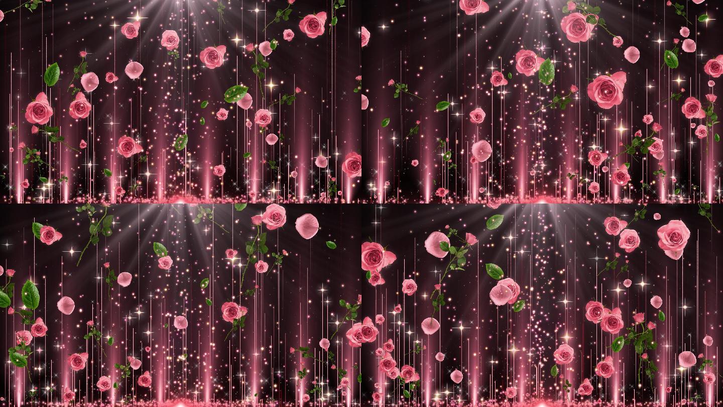 4K浪漫唯美粉玫瑰粒子上升舞台背景