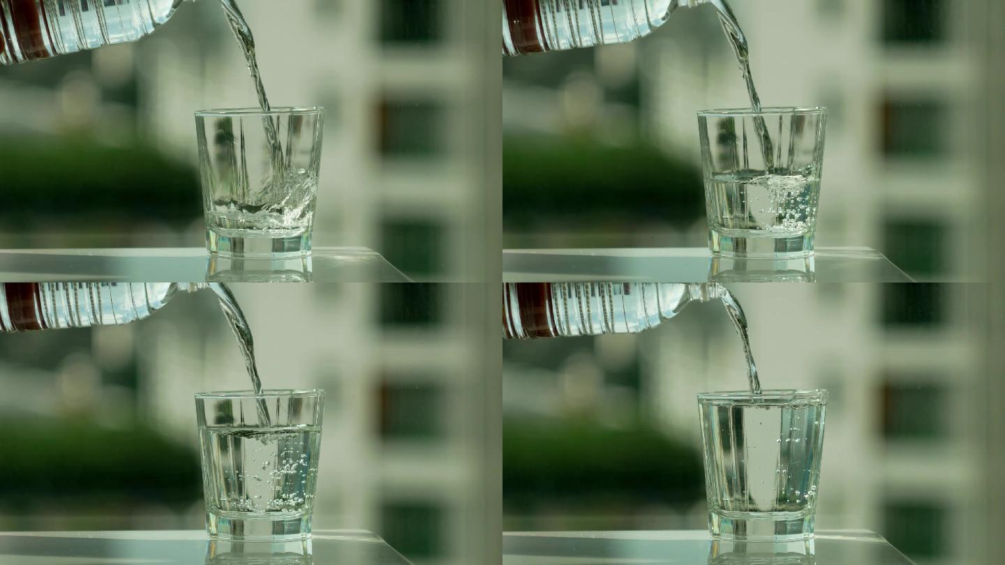 纯净水玻璃杯康师傅倒水慢镜头