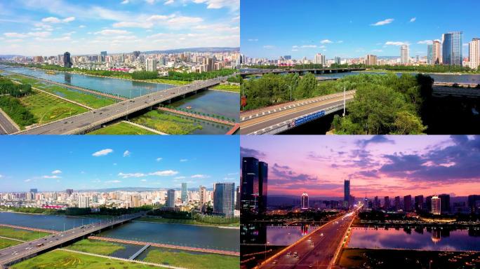 山西省太原市迎泽大桥航拍摄影4K