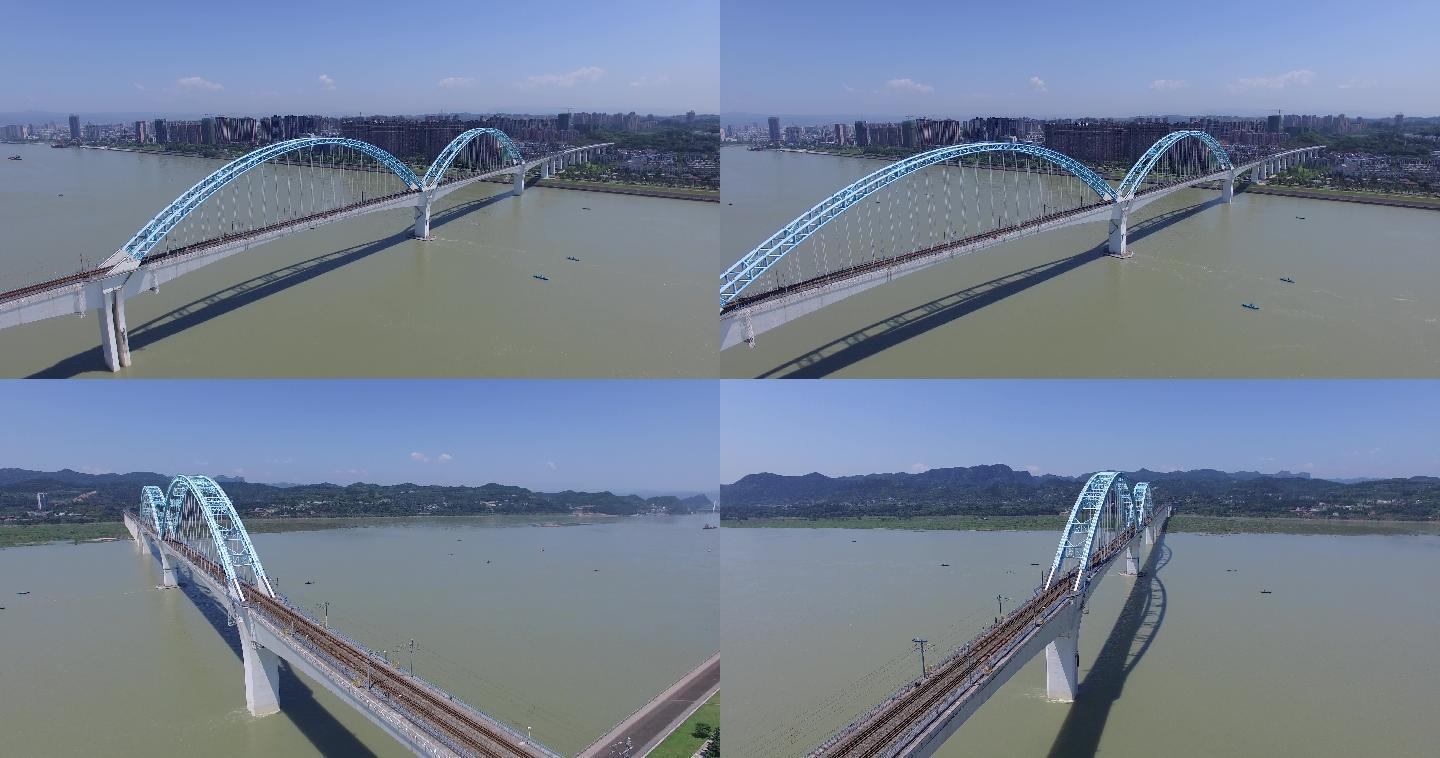 宜昌市宜万铁路大桥长江绿化带航拍4k