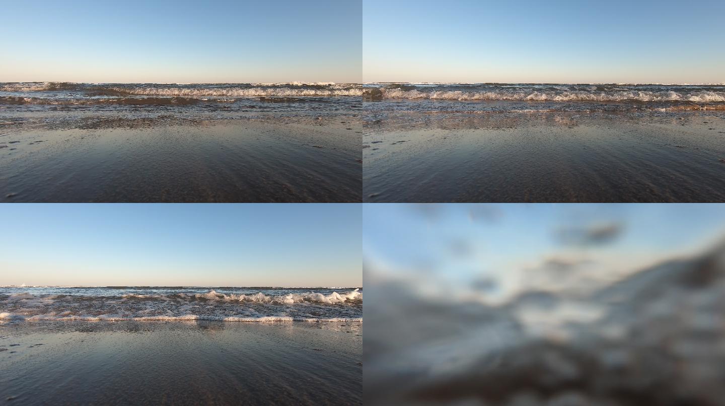 2.7K高清拍摄秦皇岛沙滩浪花涌向镜头