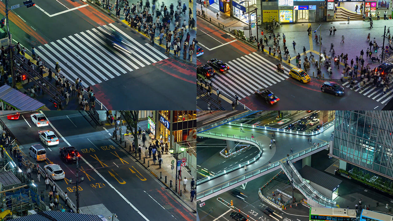 下班人流车流大城市下班夜景灯光4k