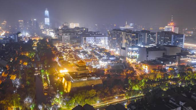 [有版权]4k夜景延时航拍济南大明湖