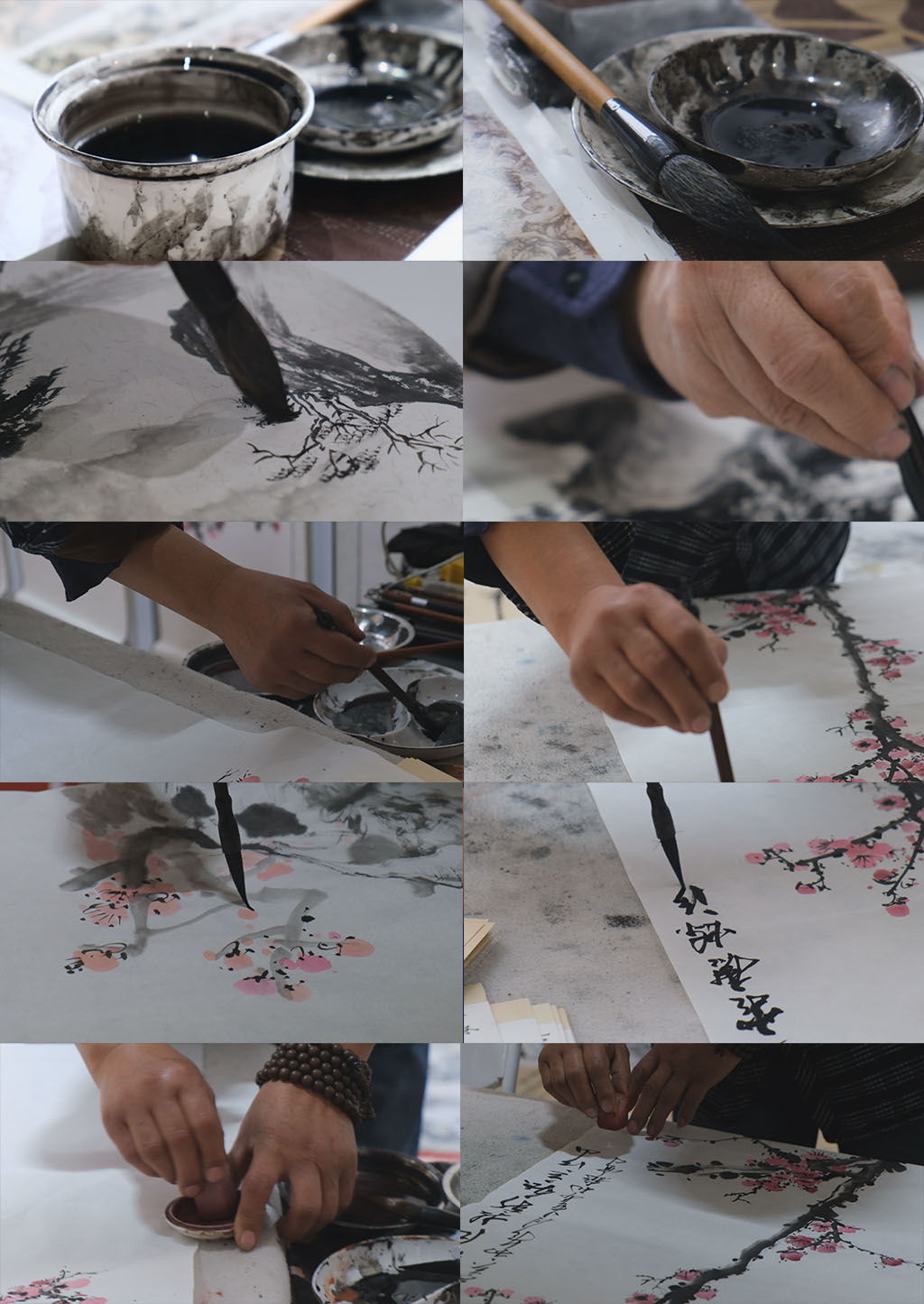 国画水墨画梅花书法毛笔书写