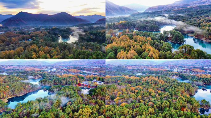 最美中国秋天山林云雾湖泊风光4k