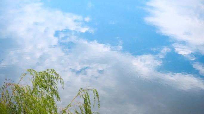 湖面蓝天白云倒影、平静湖面空镜