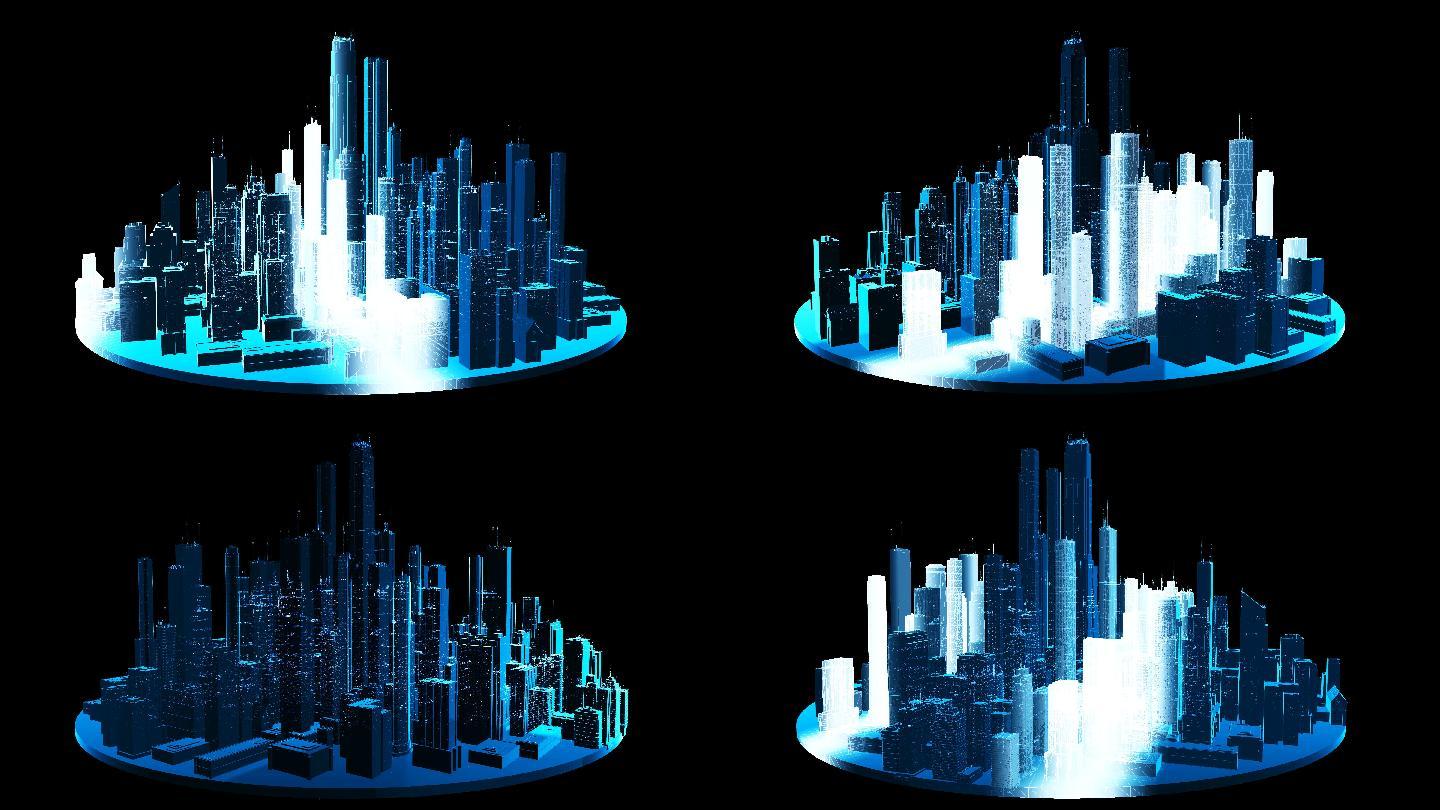 三维线框科幻扫描城市【无缝循环】