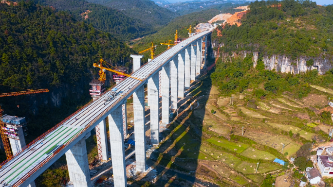 航拍高速公路桥梁施工