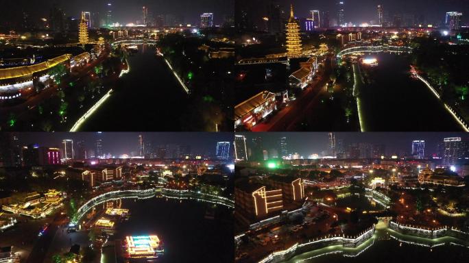 航拍淮安国师塔运河文化长廊夜景