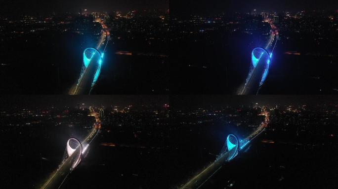 航拍淮安城市大桥夜景1080P素材