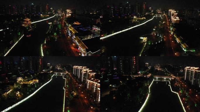 航拍淮安国师塔运河文化长廊夜景