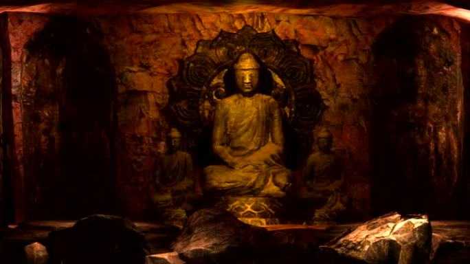 佛教佛窟3D墙体运动投影秀