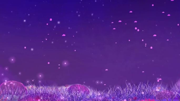 浪漫紫色花树开花瓣飘落古风场景