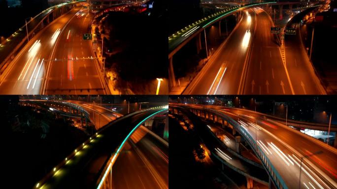 航拍延时摄影徐州东三环高架路夜景