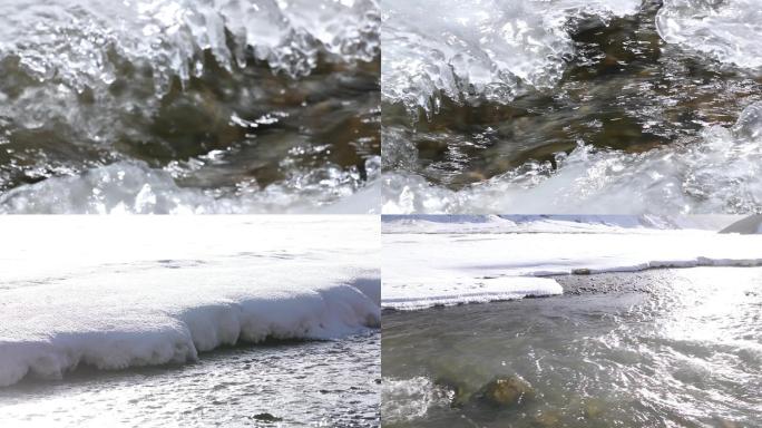 4k春天融化的冰河江河融冰生态