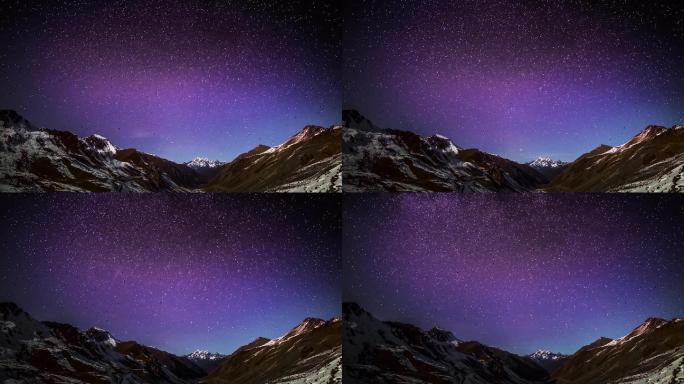 川西高原星空下的雪山4延时摄影