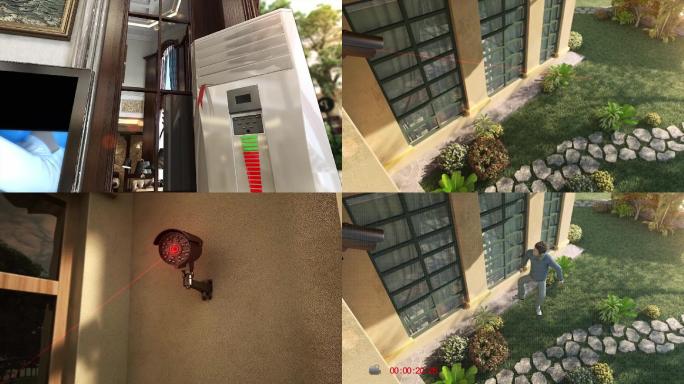 3D动画别墅内外安防监控