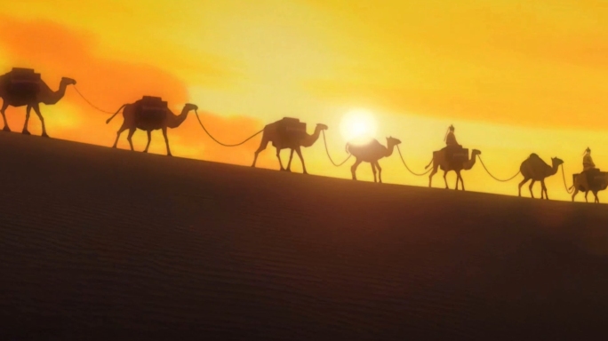 三维动画丝绸之路一带一路沙漠骆驼