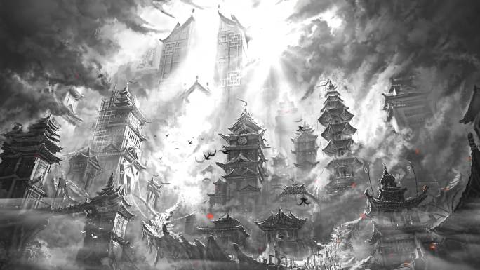 中国风黑白古代战争古风背景视频