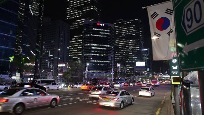 韩国城市夜色韩国城市车流高楼大厦