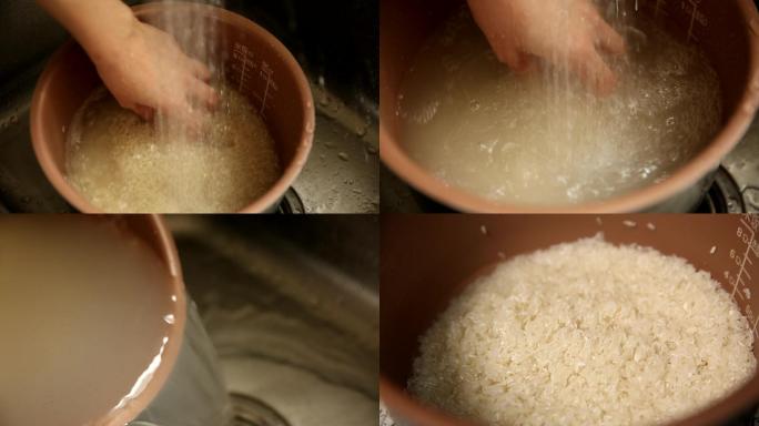 大米白米淘米煮饭做饭蒸饭米饭