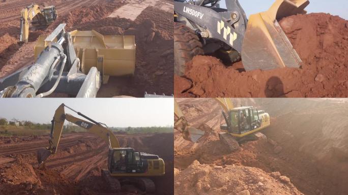 挖掘机装载机施工作业实拍视频素材