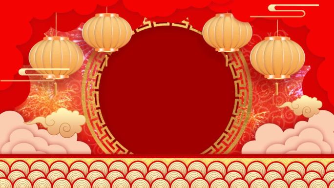 红色中国风鼠年春节拜年新年边框AE视频模