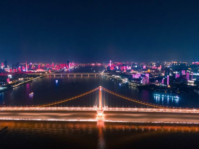武汉长江大桥灯光秀航拍延时