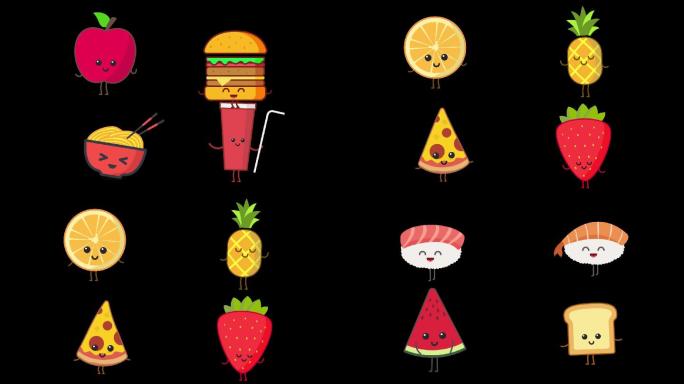 15组时尚卡通快餐食物水果动态视频素材