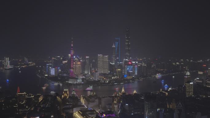 上海夜景航拍外滩东方明珠