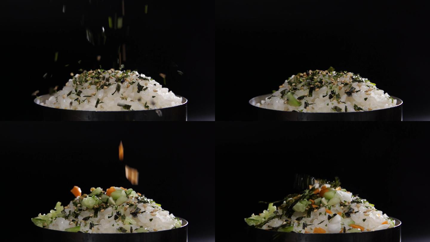 米饭撒蔬菜海苔的过程