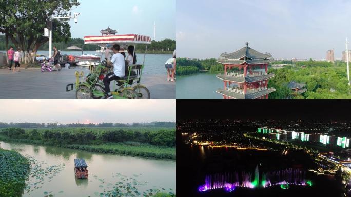 东莞华阳湖高清航拍、游玩、夜景喷泉表演多