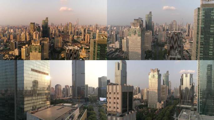 上海静安区城市航拍全景4K灰度log