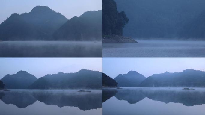 湖边意境晨雾