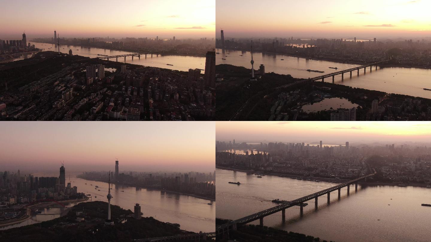 【4K】武汉长江大桥清晨航拍