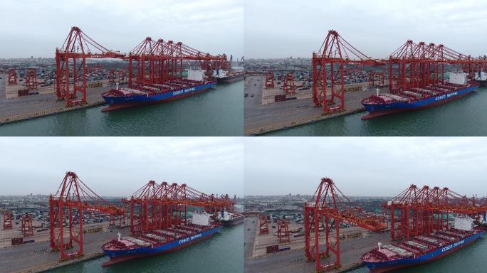 唐山港码头货轮4K航拍